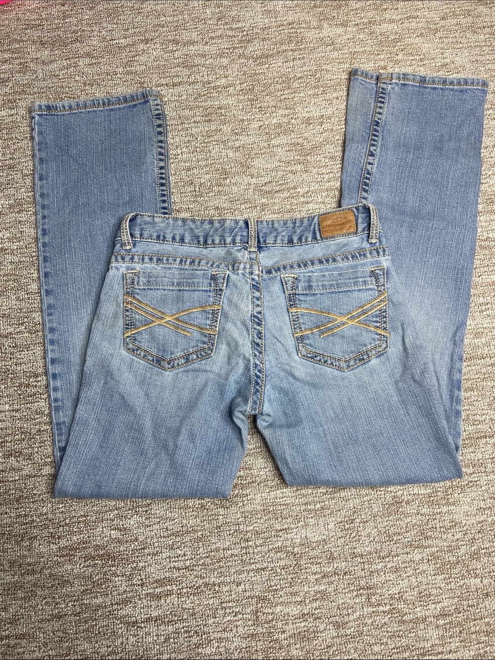 Aeropostale Light Blue Straight Leg Jeans with Back Pocket Detail